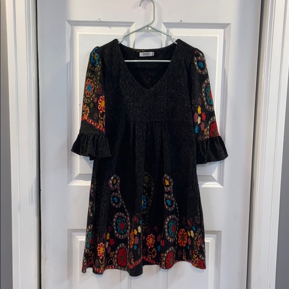 Youth Dily Black Dress Multi Color Floral Print M - Picture 5 of 6